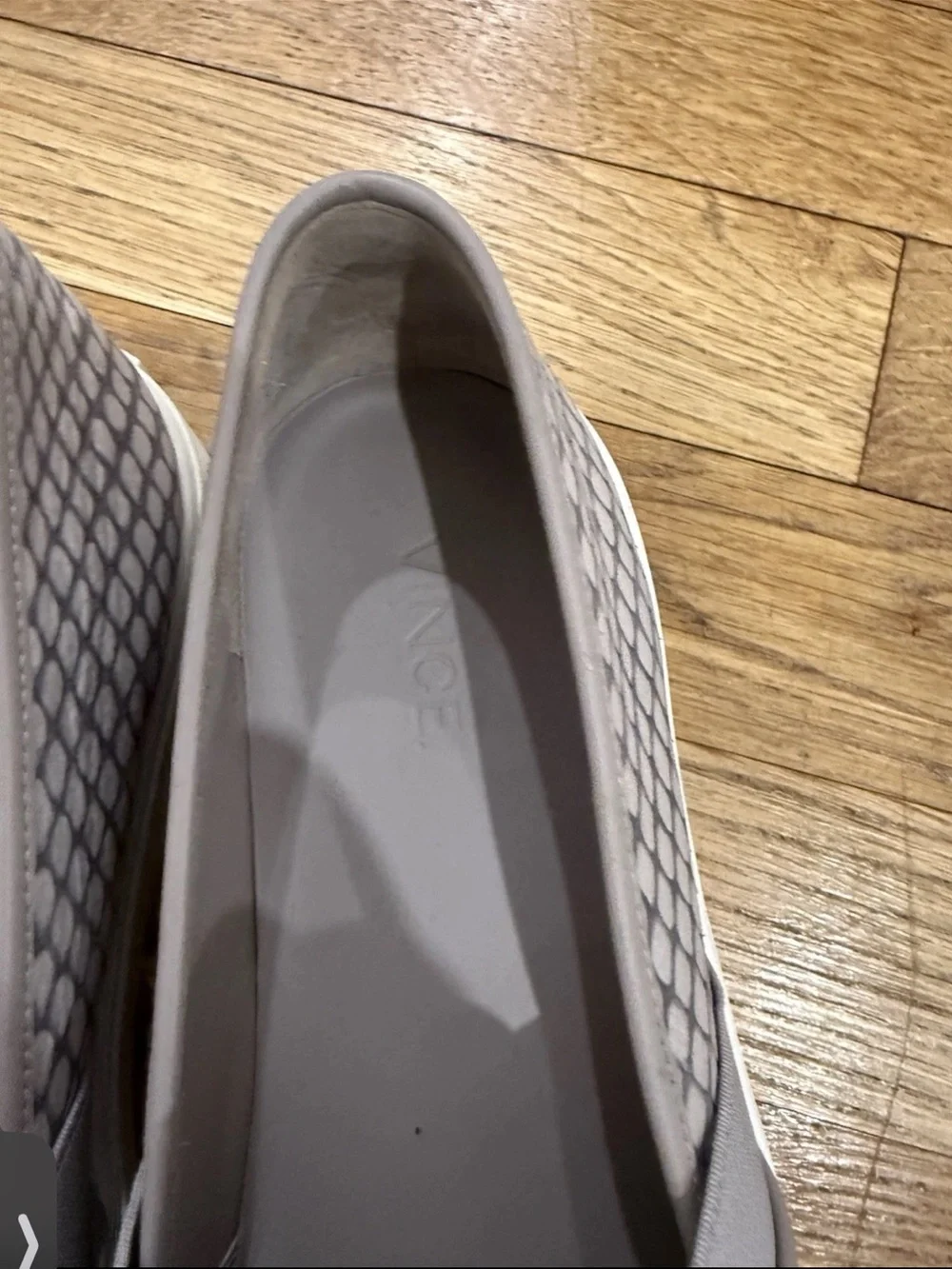 VINCE Grey - Tan Snake Embossed Leather Slip On Sneaker Shoe Women Size 8.5